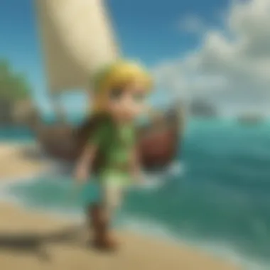 Link sailing across the vibrant seas of Hyrule in The Wind Waker