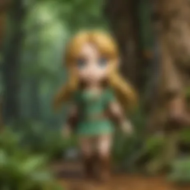 Artistic depiction of a Zelda Nendoroid figure in a mystical forest setting