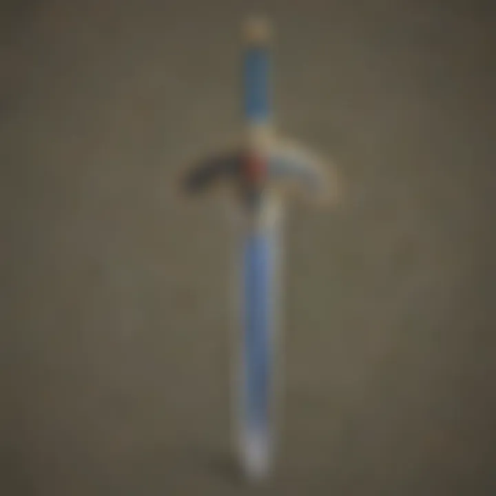 A close-up of the master sword embedded in stone